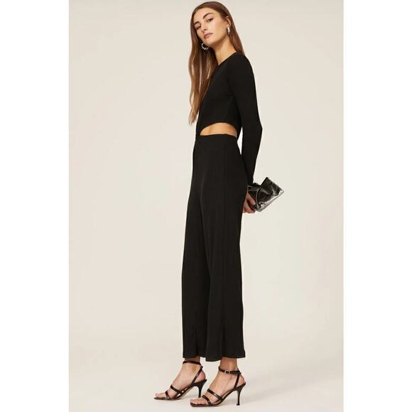 LNA Banx Jumpsuit Long Sleeve Side Cutout Straight Leg Rib Knit Black Large - Picture 3 of 12